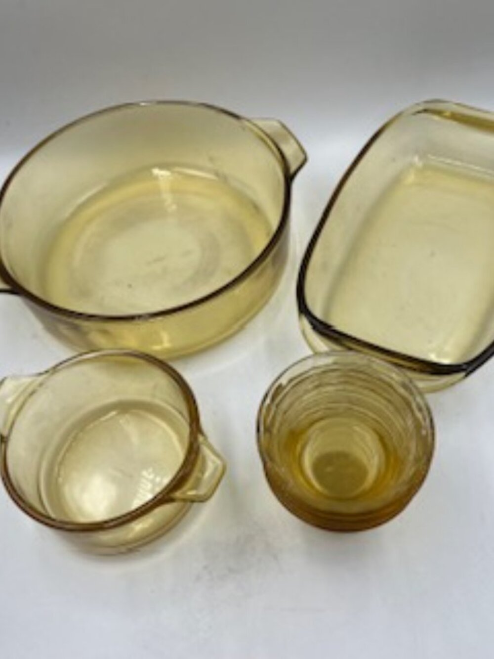 Vintage Pyr-o-Rey Dynaware Amber Glass Bakeware 7 piece set 1960’s